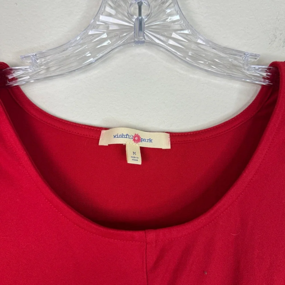 Wishful Park Dress Womens M Red Long Sleeve Twist Knot Waist Stretch Mini Dress